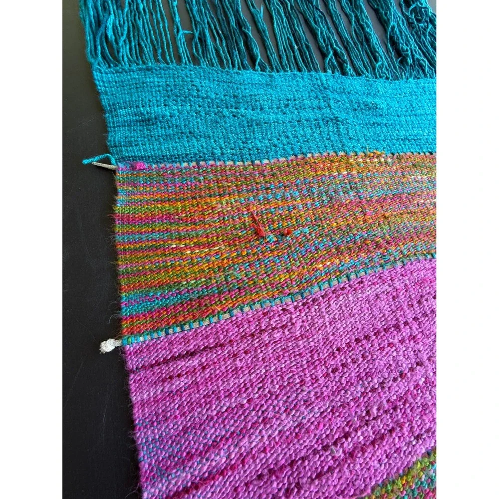 Vintage Handmade Handwoven Boho Shawl Wrap Fringe Artisan Textile Multicolor